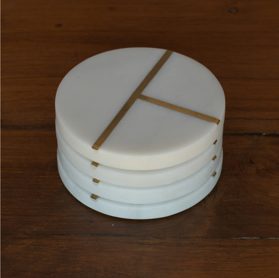 Marble Coaster with Brass Inlay Set/4