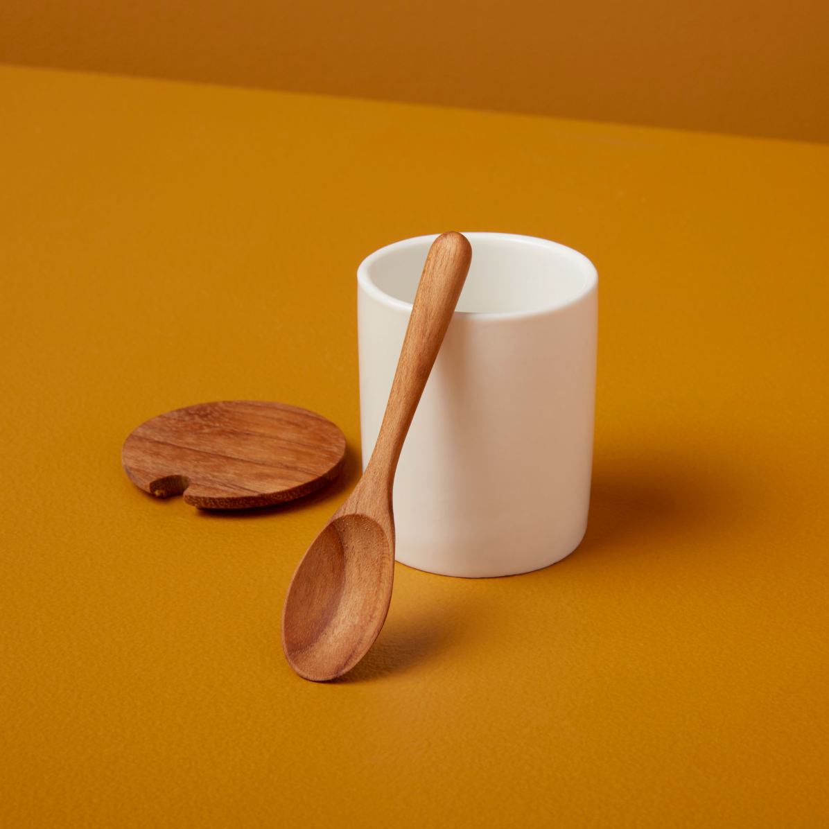 Stoneware Cellar with Teak Spoon