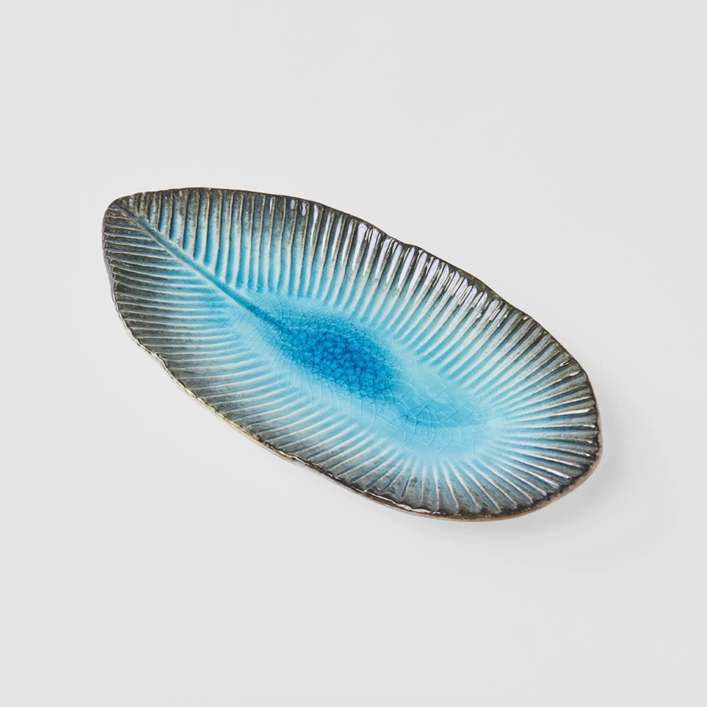 Sky Blue Ridged Oval Plate
