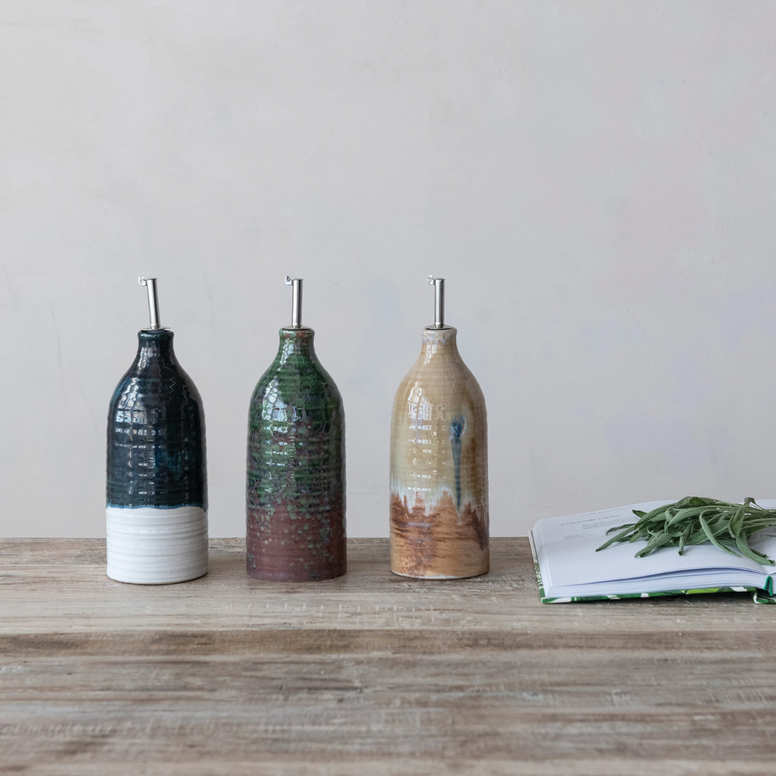 Stoneware Oil Cruets