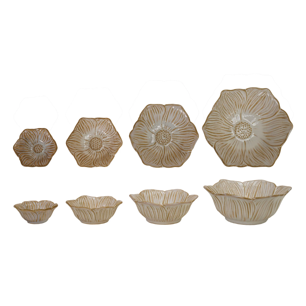 Stoneware Flower Nesting Bowls, Set of 4