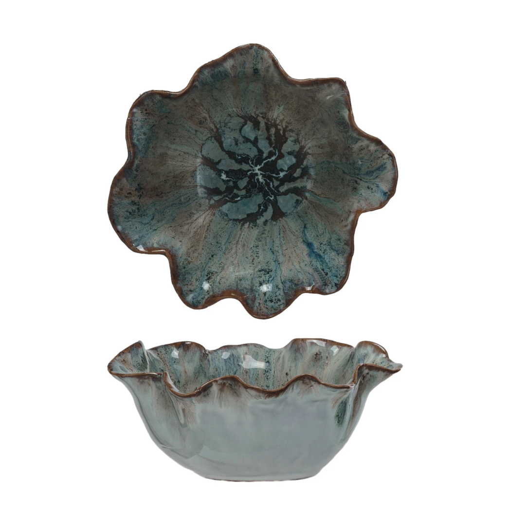 Stoneware Blue Ruffled Bowl