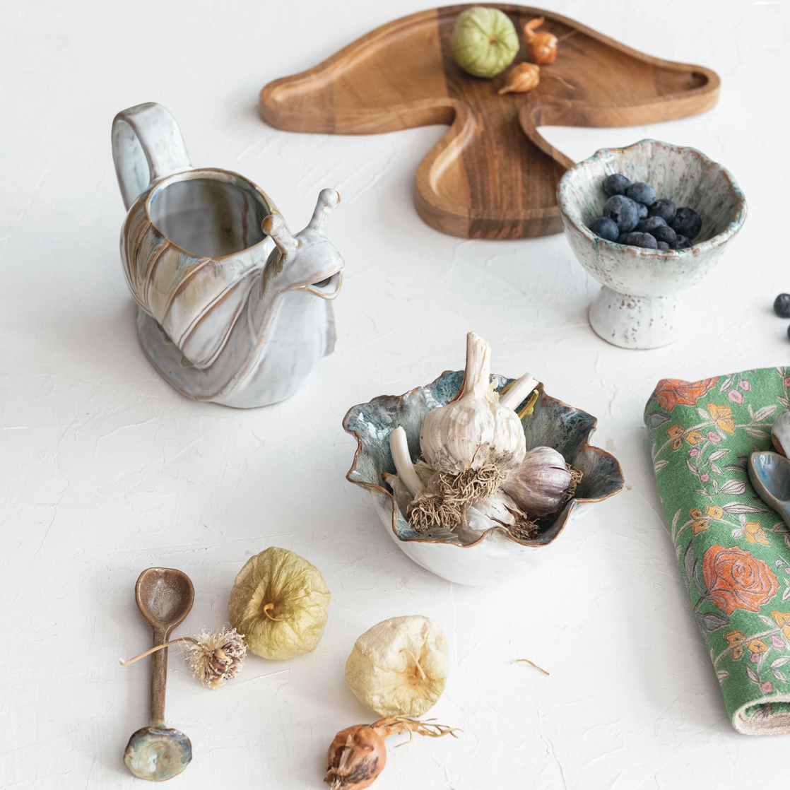 Stoneware Blue Ruffled Bowl