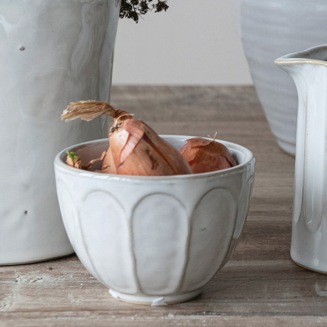 Ribbed Stoneware Bowl, White