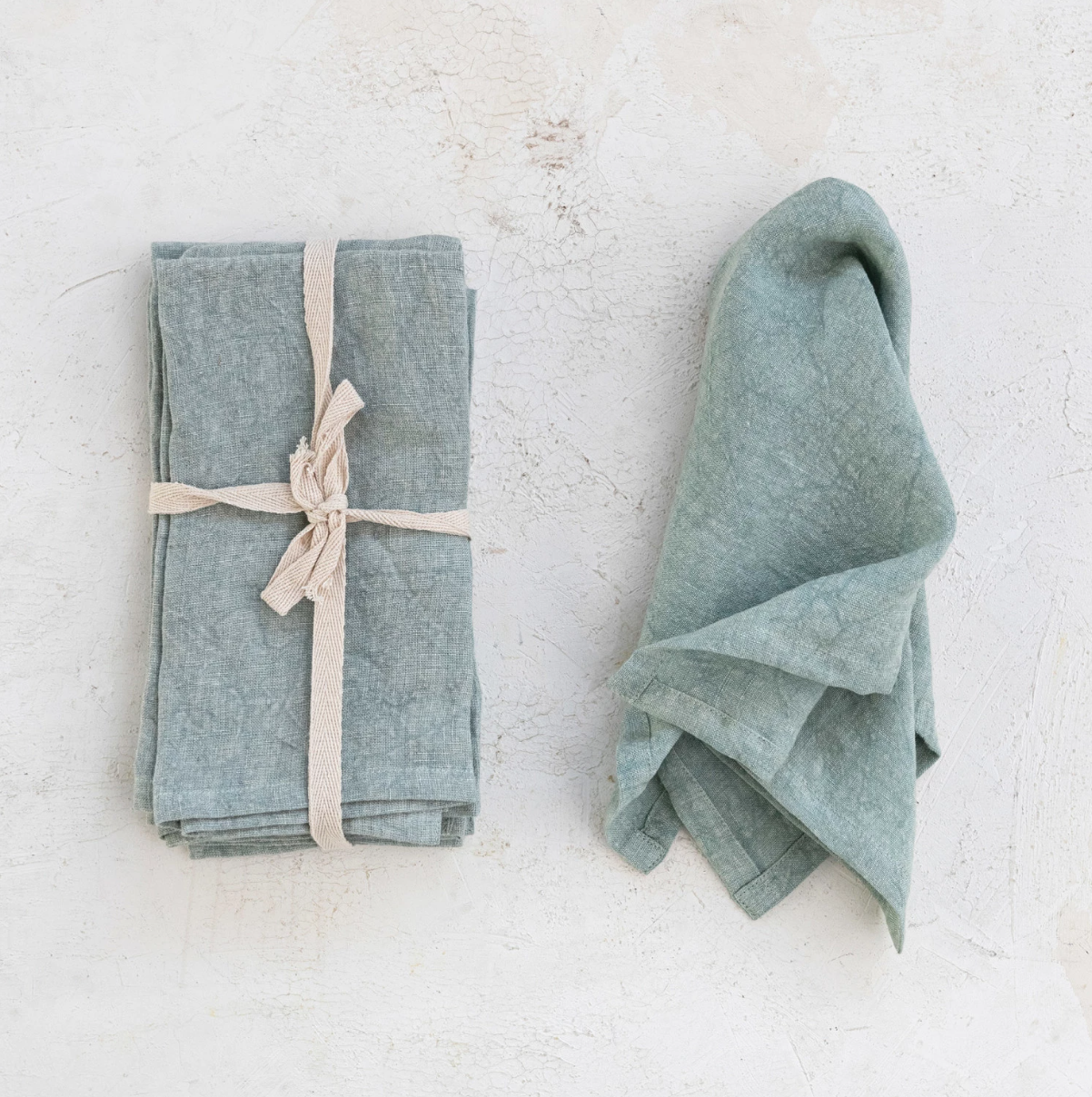 Mint Stonewash Linen Napkins, Set of 4