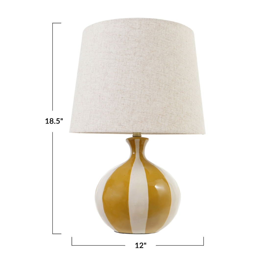 Hand Painted Striped Table Lamp w/ Linen Shade