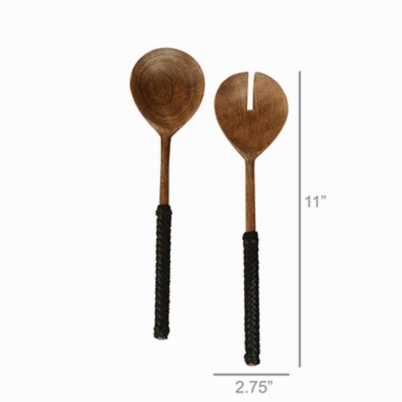 Teak Servers with Black Leather