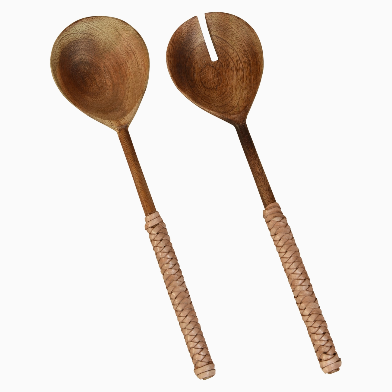 Teak Servers with Natural Leather