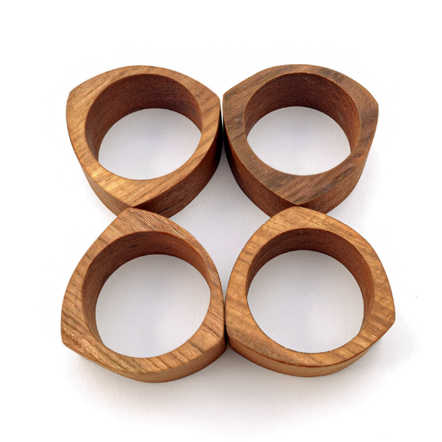 Teak Wood Napkin Rings, Set of 4