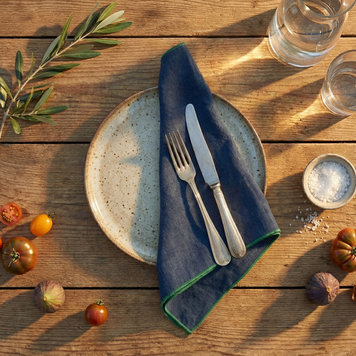 Thieffry Contrast Trim Linen Napkin, Indigo