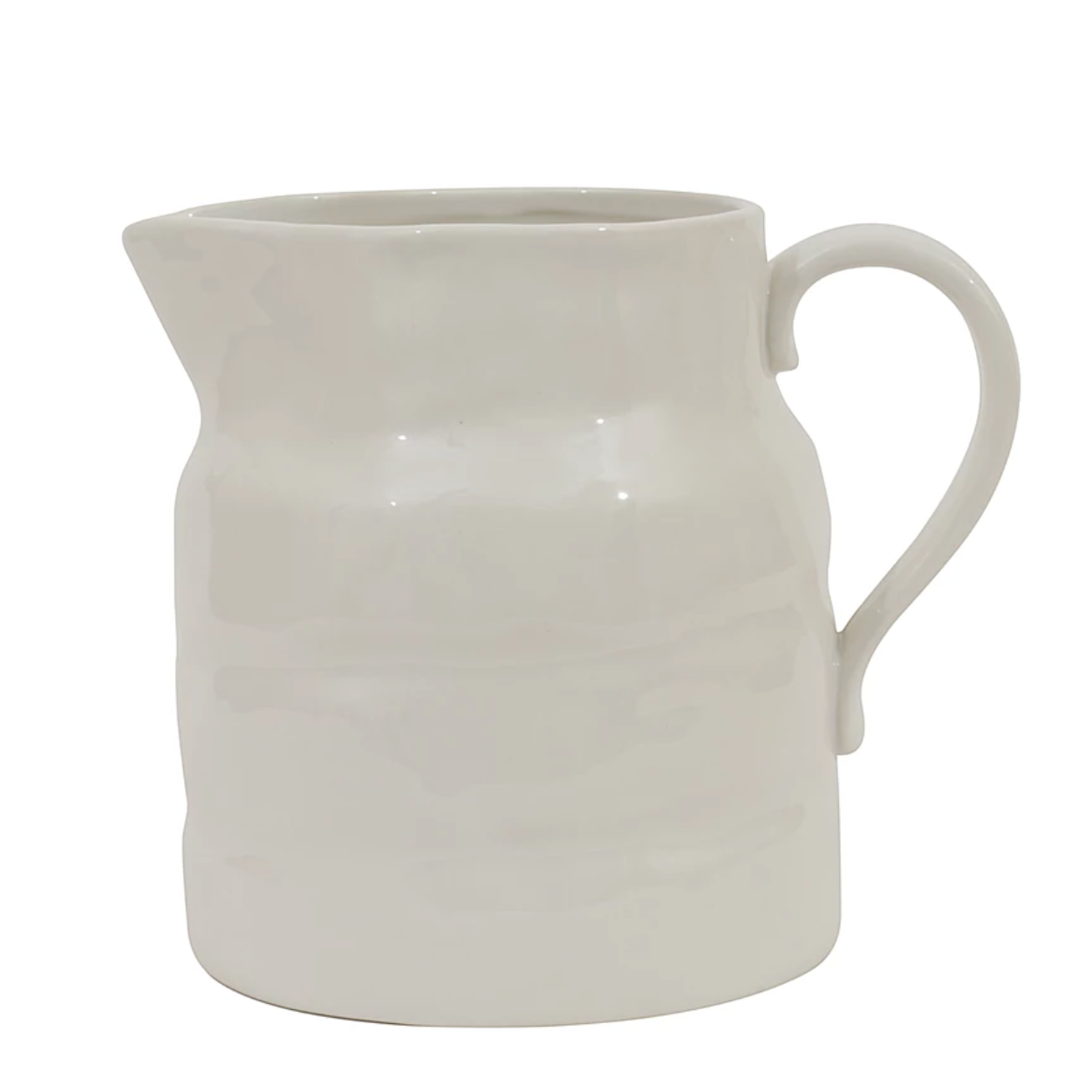 Handcrafted White Stoneware Pitcher, Wide