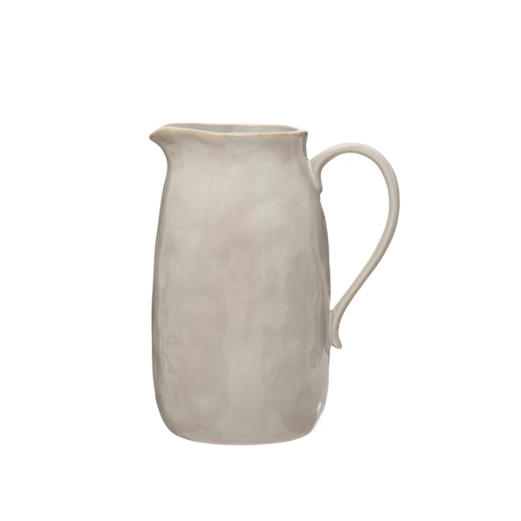 Handcrafted White Stoneware Pitcher, Tall