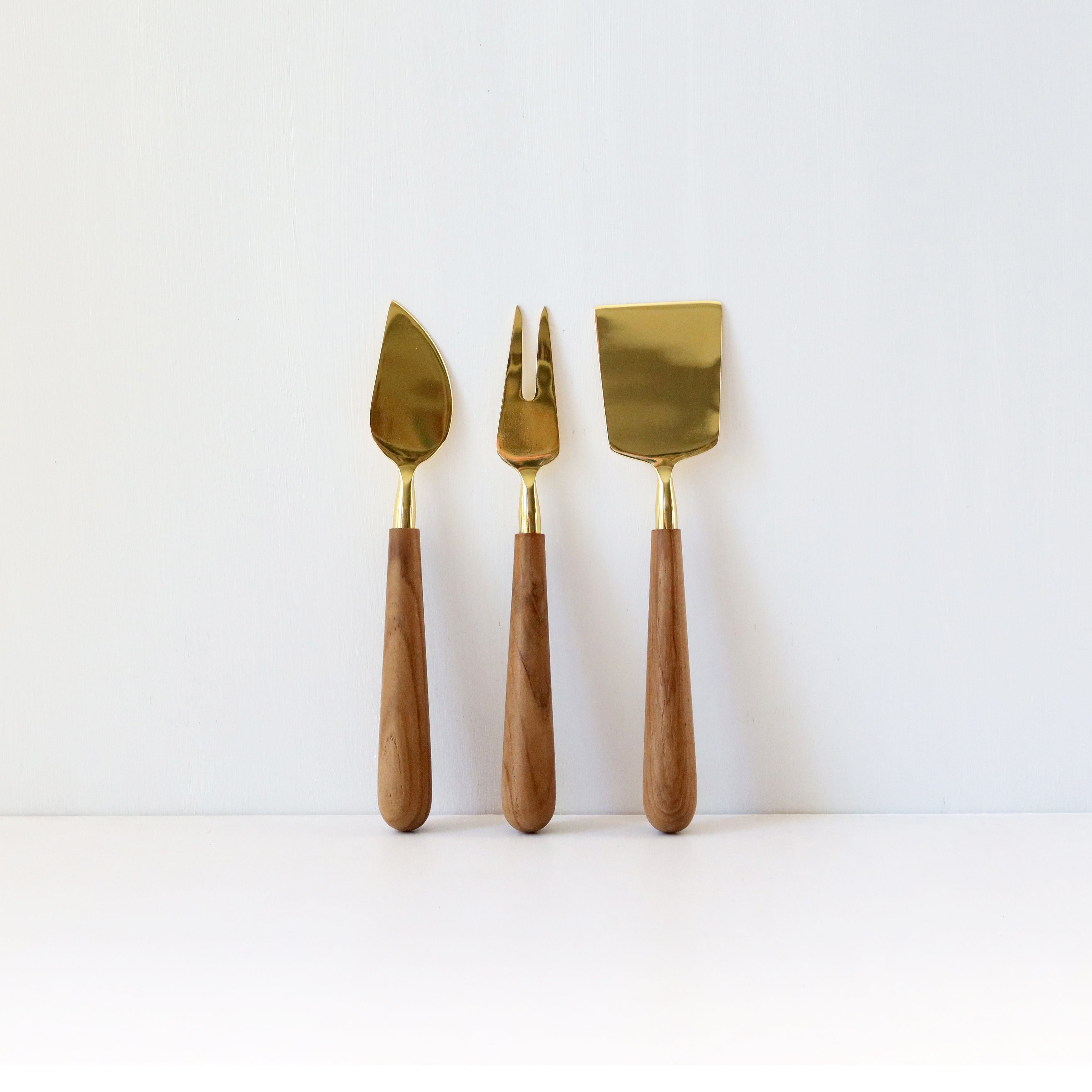 Cheese Servers in Gold and Wood, Set of 3