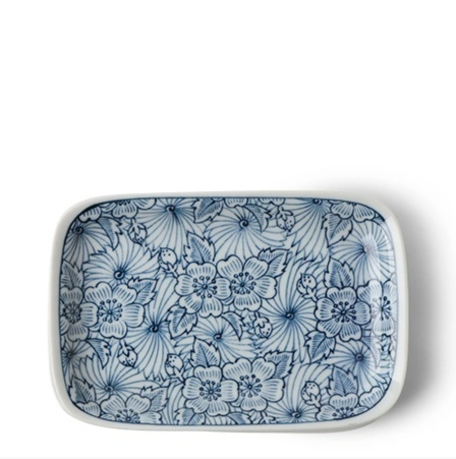 Indigo Blossoms Rectangle Plate