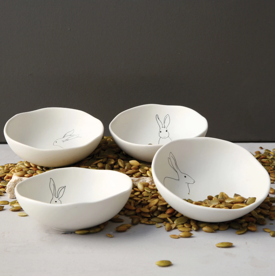 Rabbit Stoneware Sauce Bowls, Set of 4