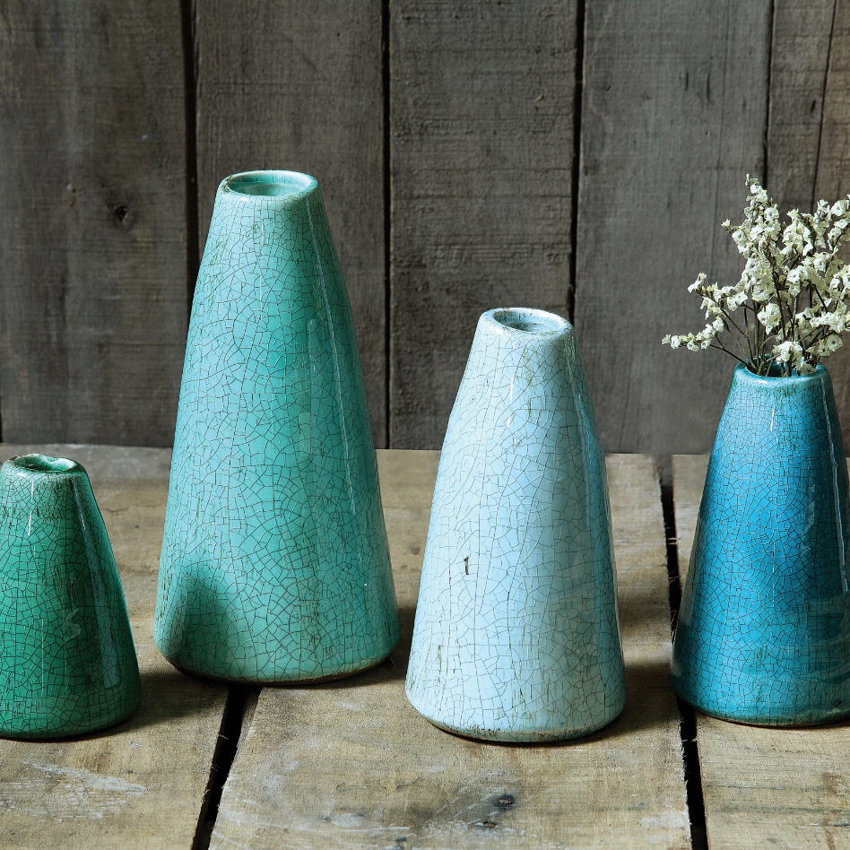 Terracotta Vase in Aqua, Set of 4