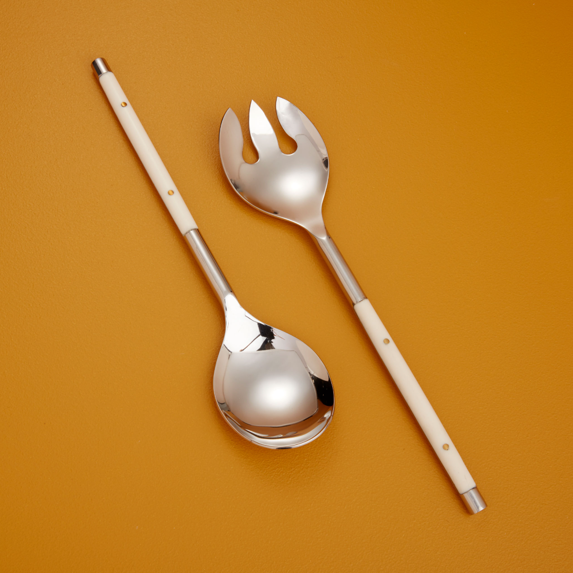 Serving Set in Stainless with White Inlay