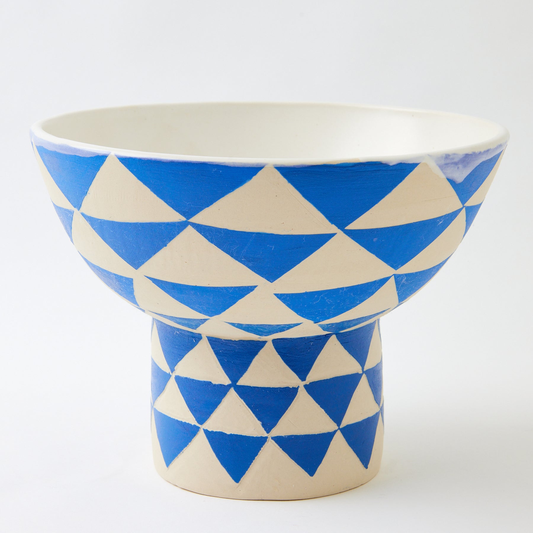 Hand Carved Pedestal Bowl, Triangles