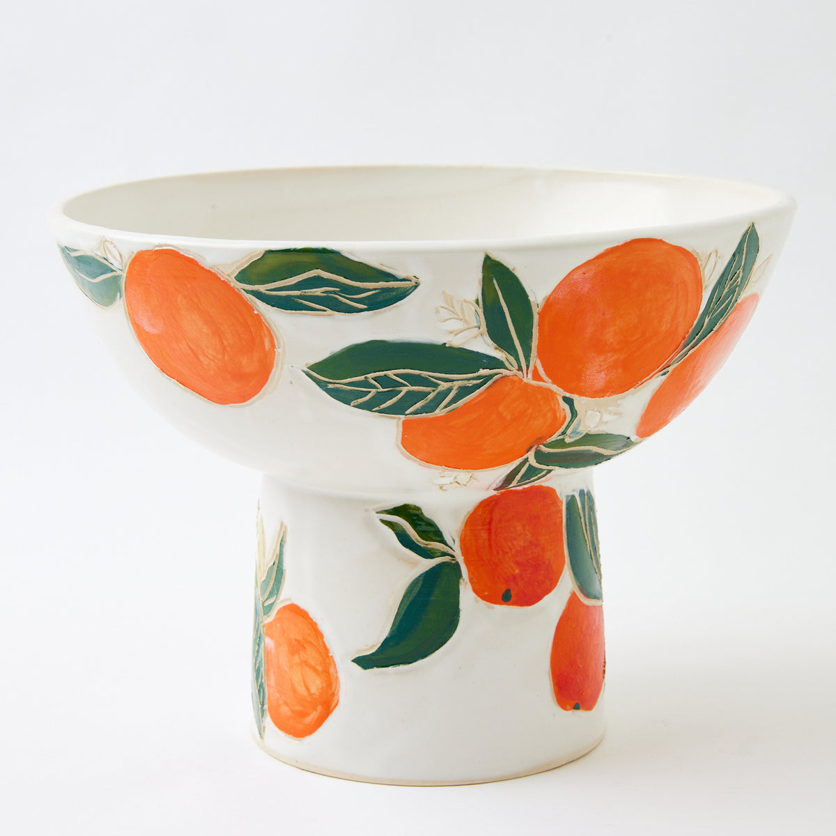 Hand Carved Pedestal Bowl, Oranges