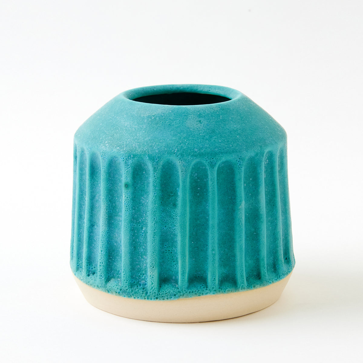 Wide Carved Matte Vase, Turquoise
