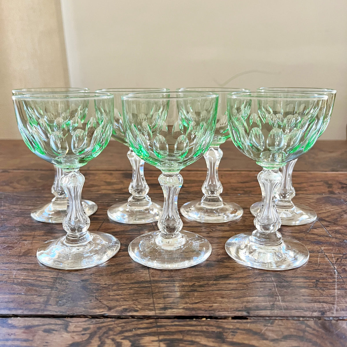 1920s Uranium Crystal Cocktail Glasses, Set of 7