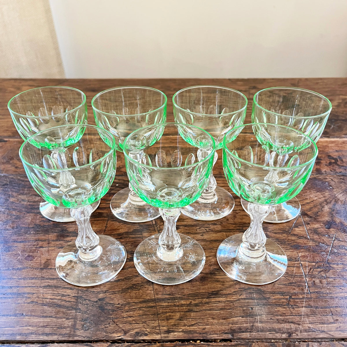 1920s Uranium Crystal Cocktail Glasses, Set of 7