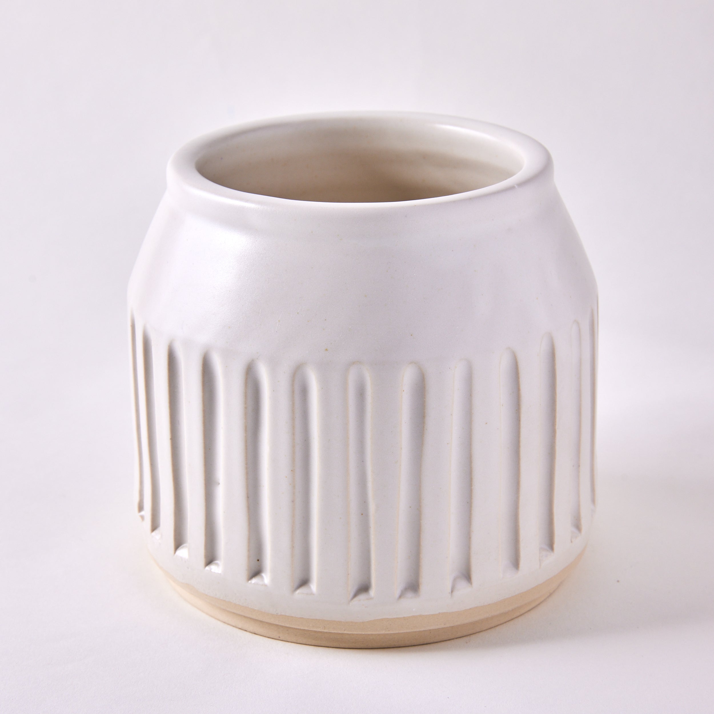 Wide Alabaster Satin Carved Vase