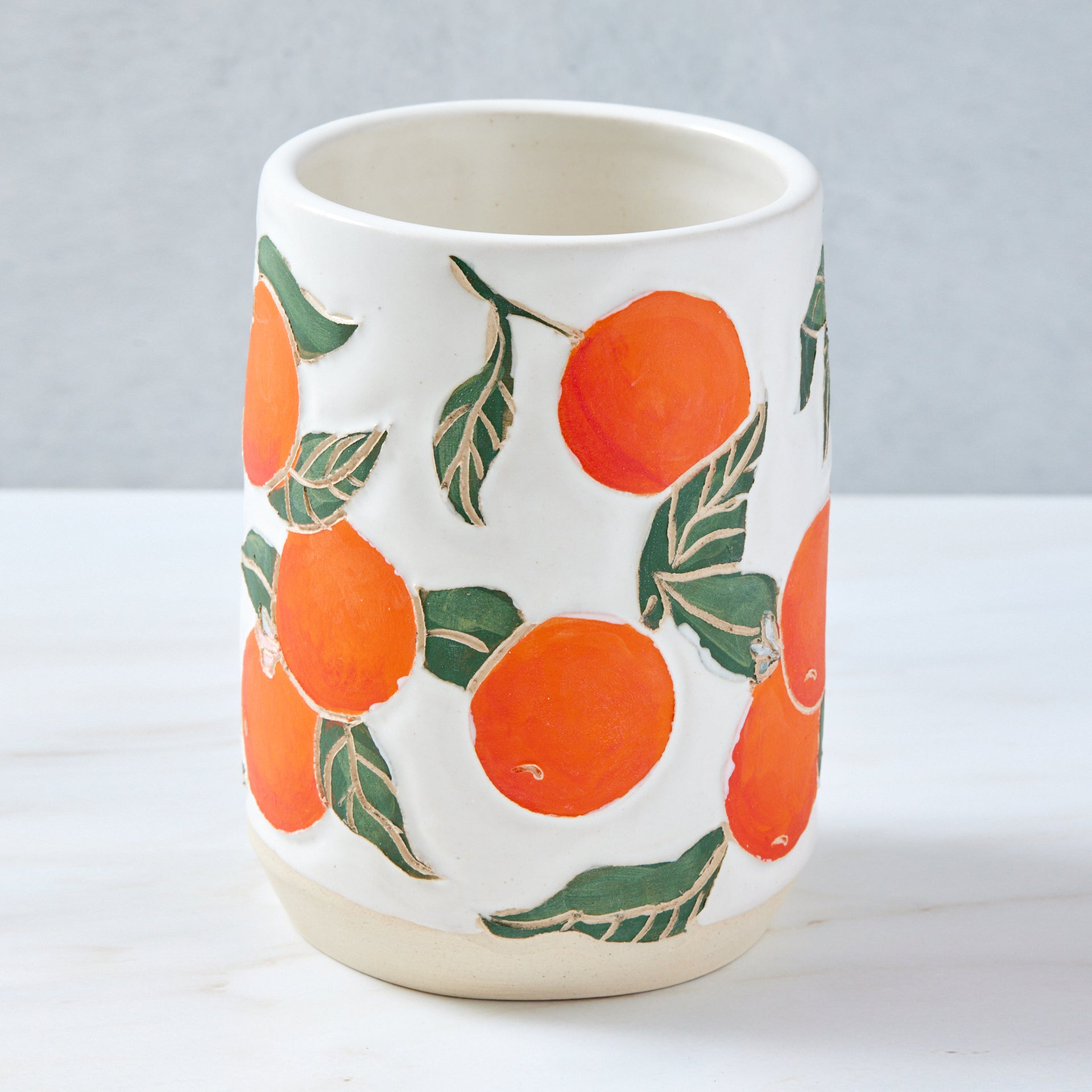 Hand Carved Tall Orange Vase