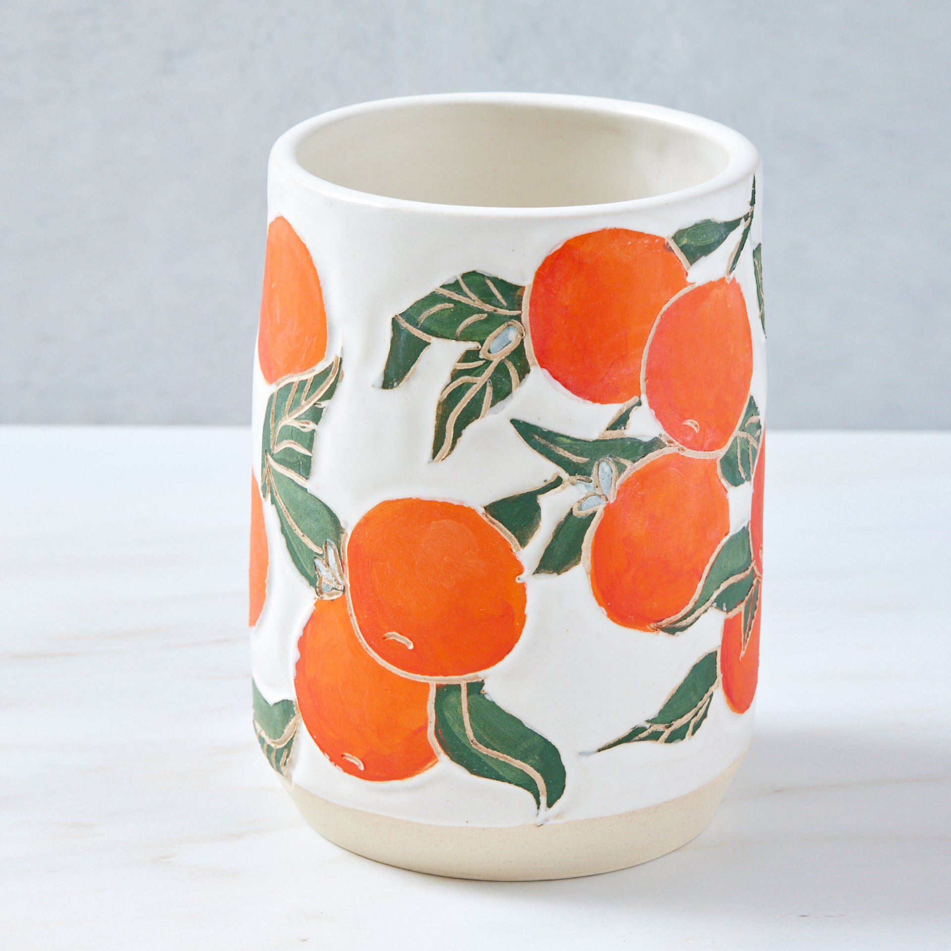 Hand Carved Tall Orange Vase