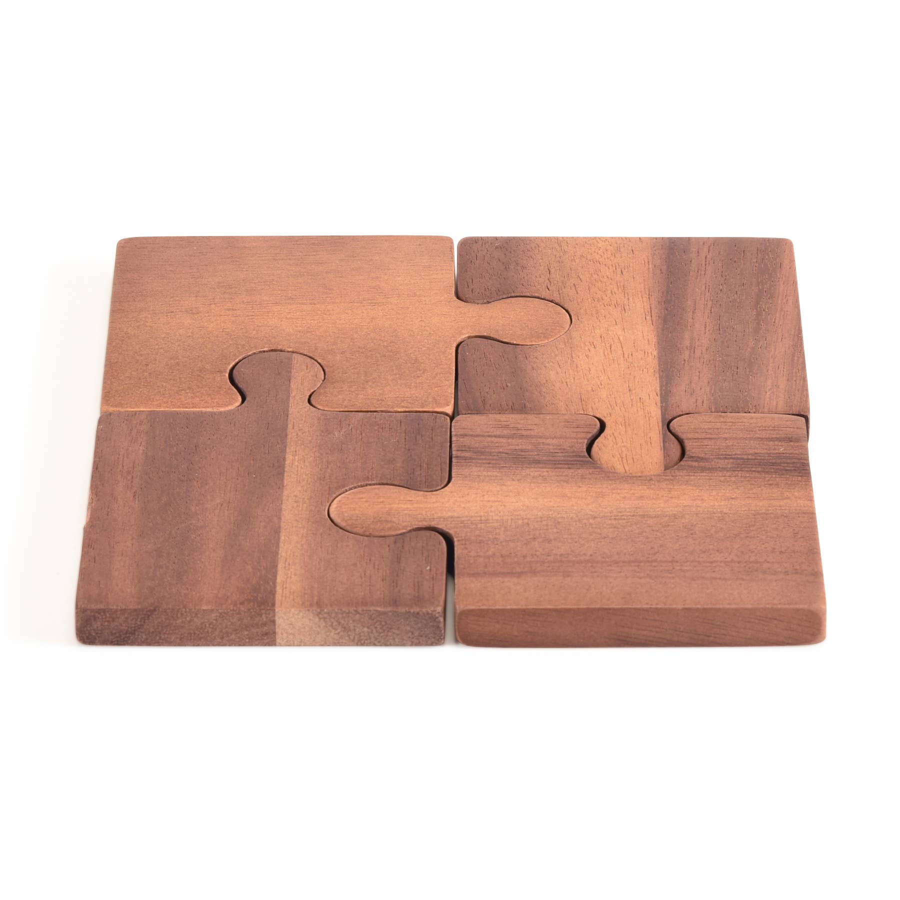 Puzzle Piece Acacia Coasters, Set of 4