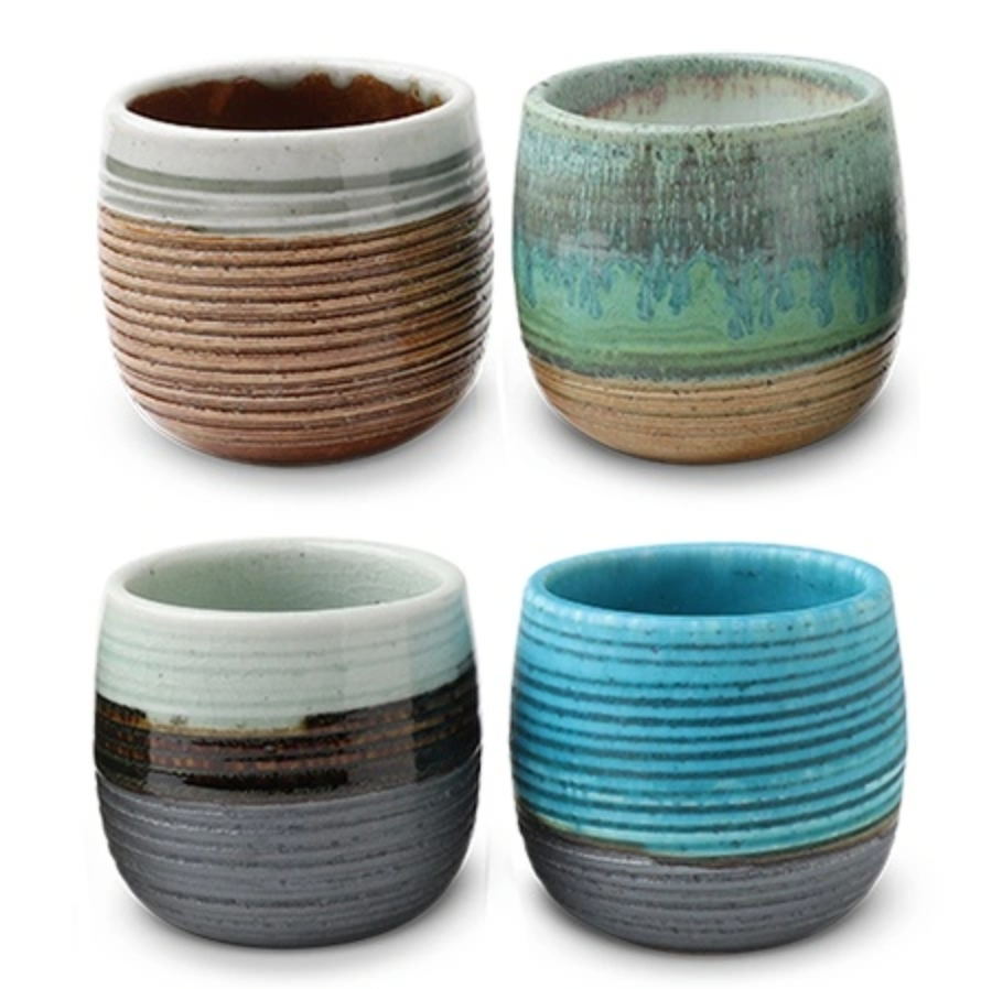 Four Seasons Ribbed Tea Cups, Set of 4