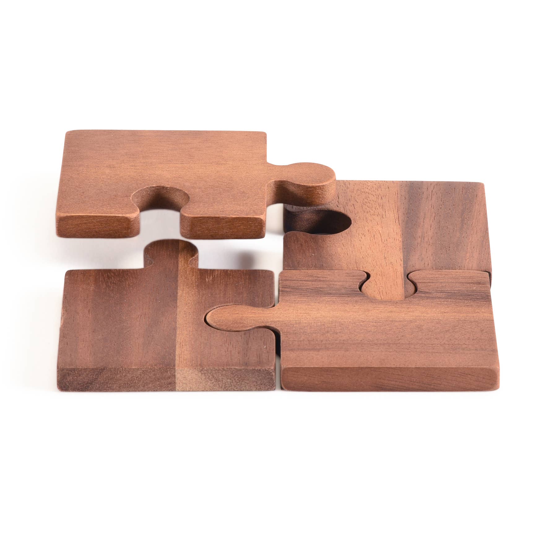 Puzzle Piece Acacia Coasters, Set of 4