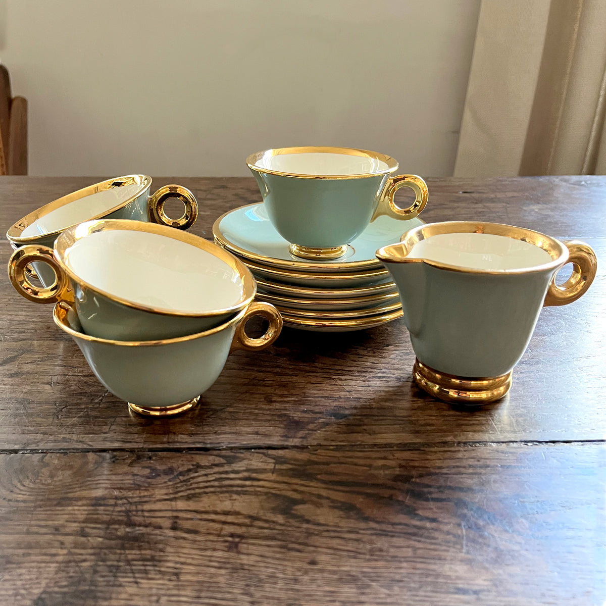 Vintage French Art Deco Tea Set, Set of 7