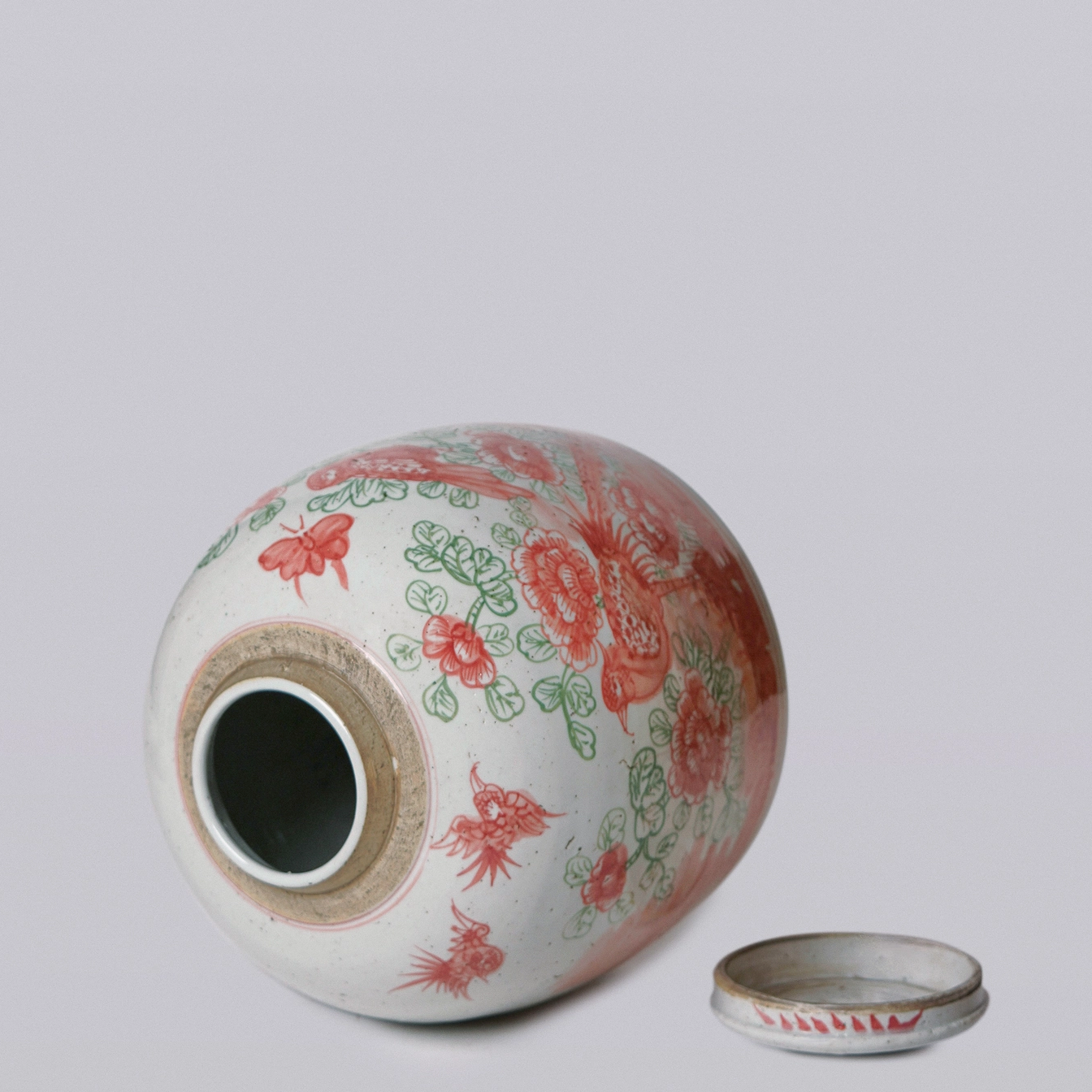 Porcelain Bird and Flower Round Storage Jar