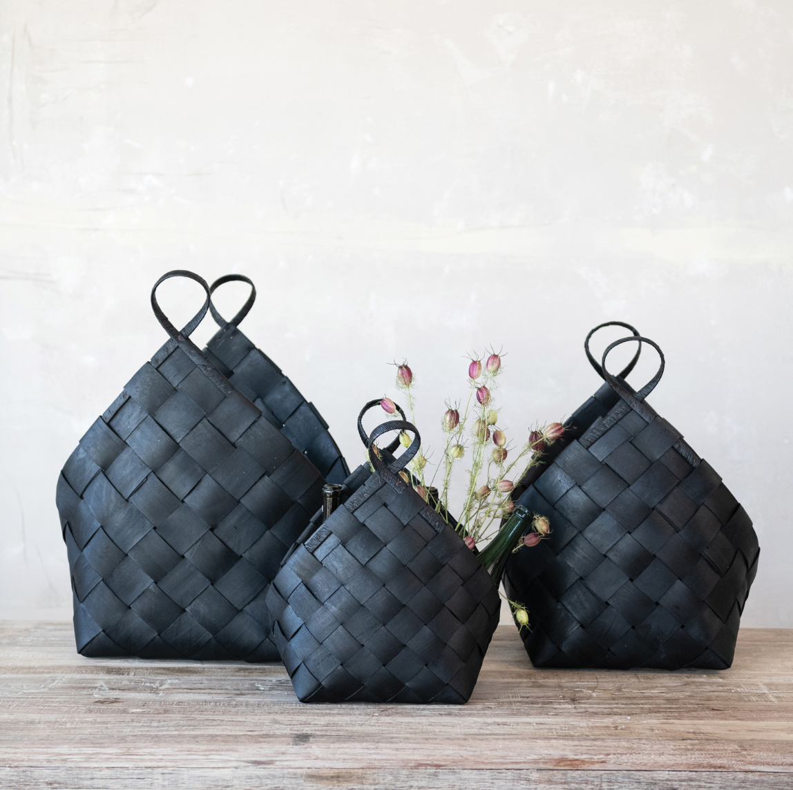 Woven Wood Basket, Black