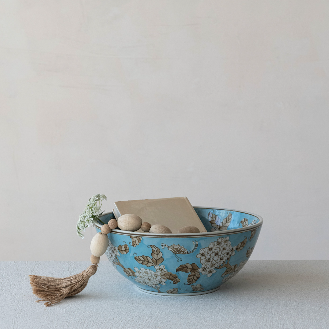 Blue Cherry Blossom Serving Bowl
