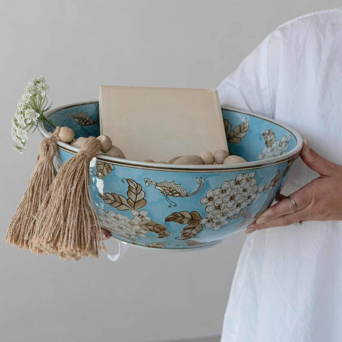 Blue Cherry Blossom Serving Bowl