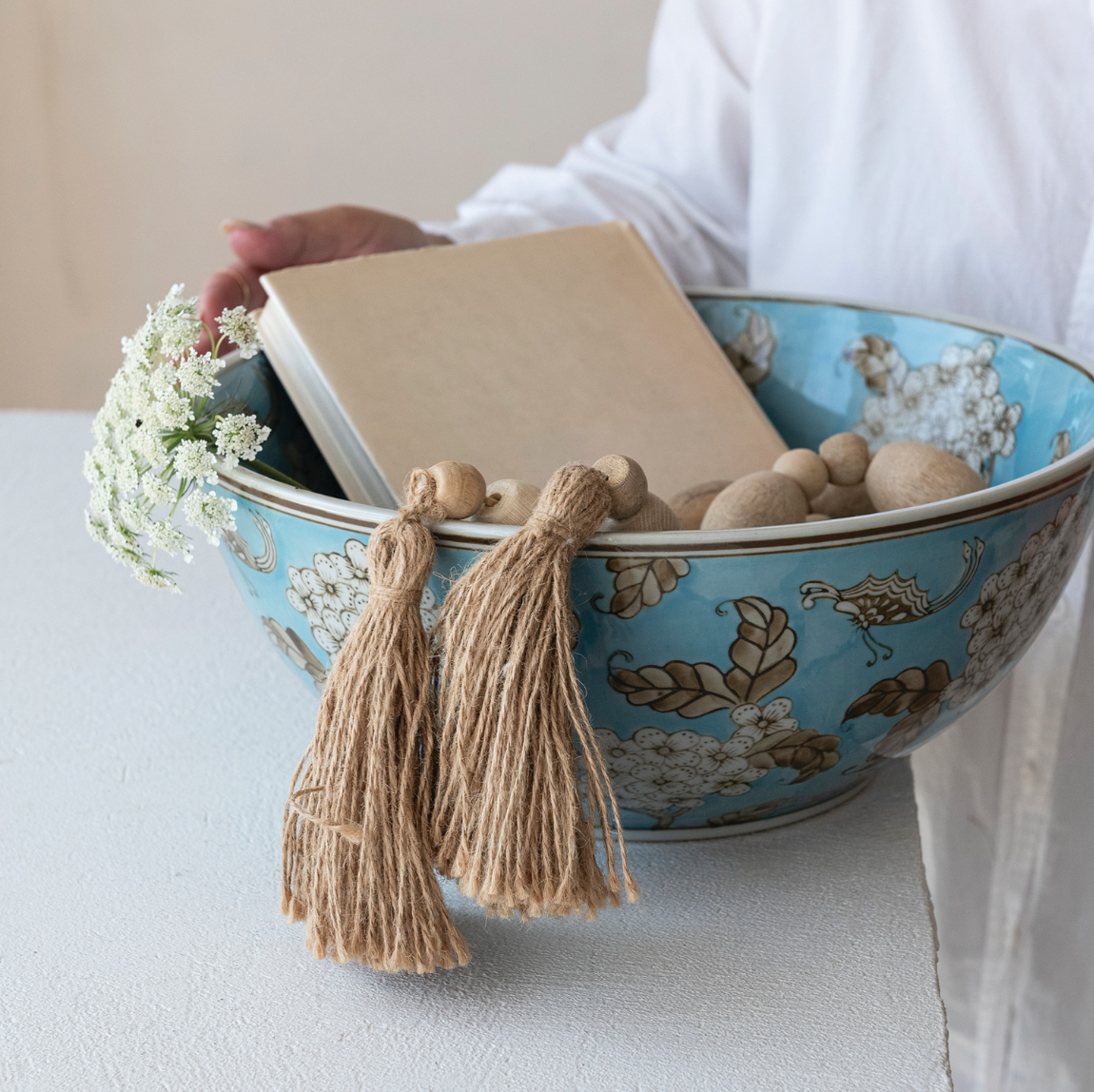 Blue Cherry Blossom Serving Bowl