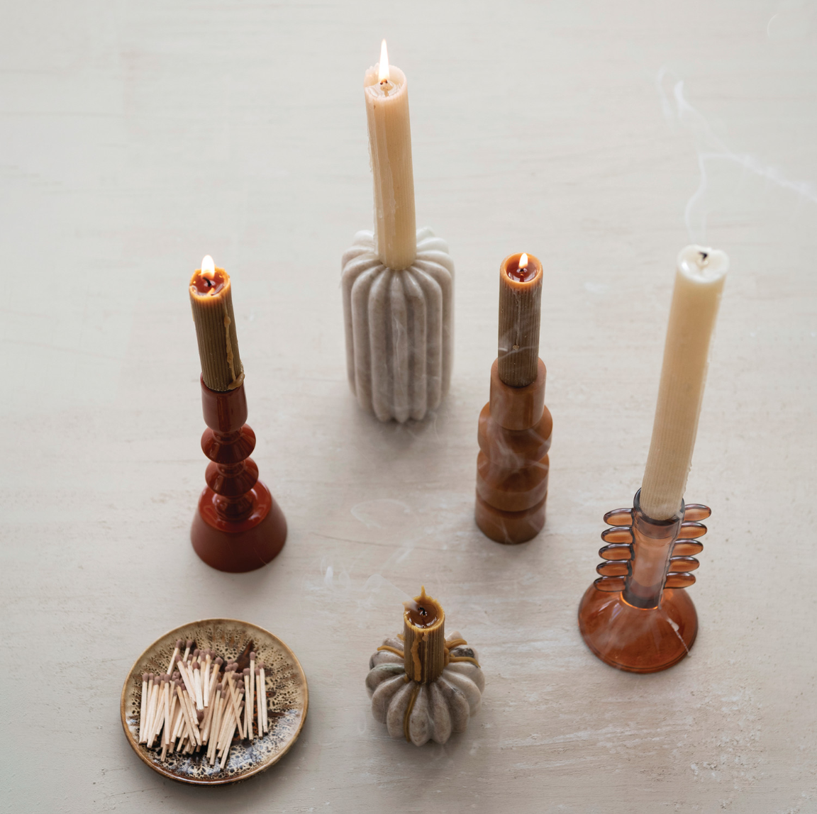 Brown Marble Fluted Taper Holder, Short