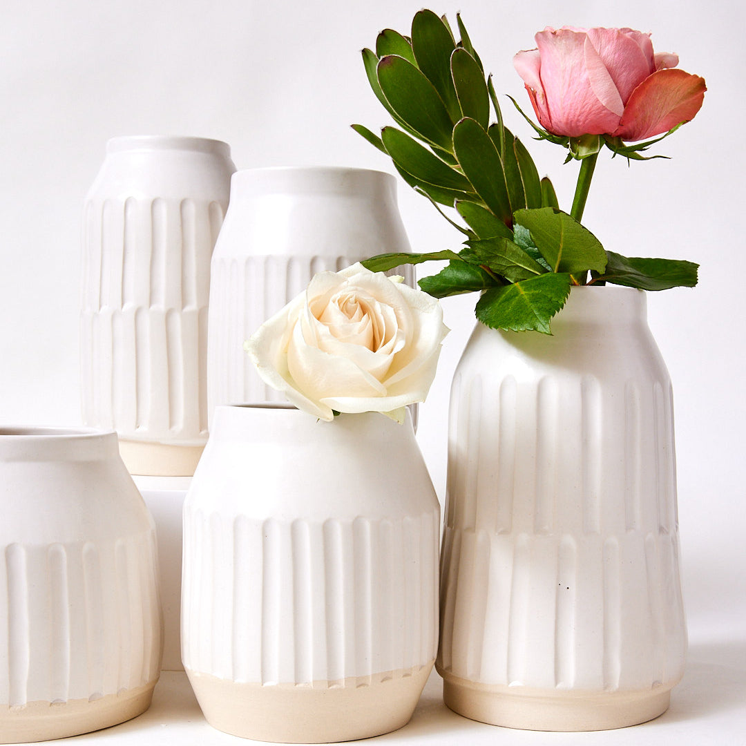 Wide Alabaster Satin Carved Vase, #2