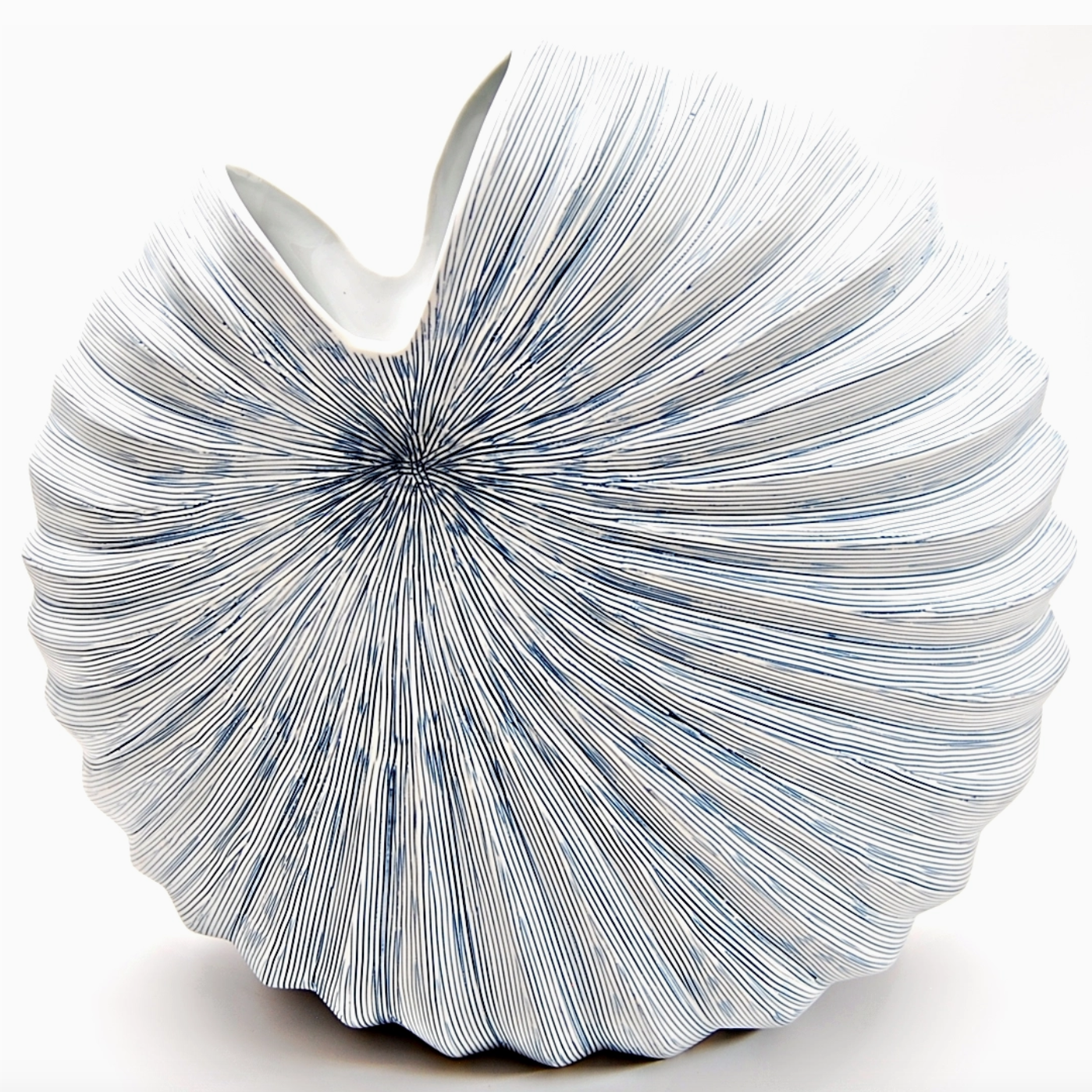 Handmade Cockle Shell Vase, XL, Blue Lines