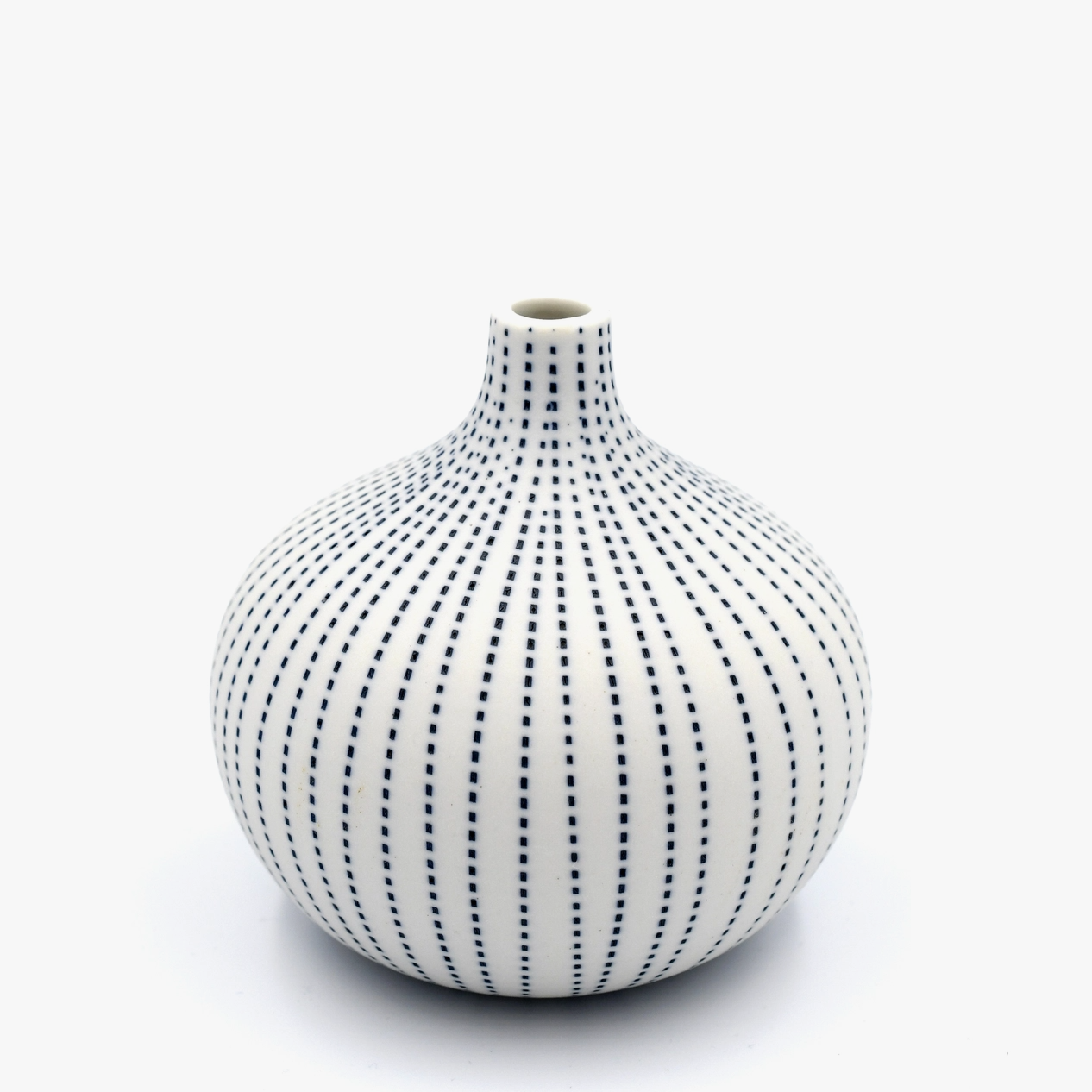 Handmade Round Coral Bud Vase, Blue Dots