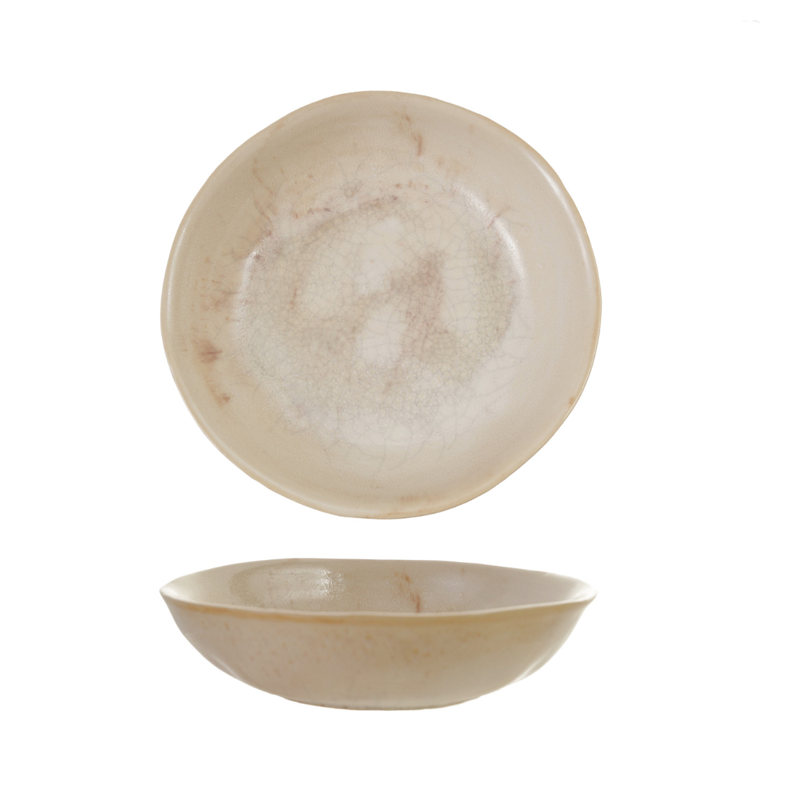 Cream and Plum Shallow Bowl
