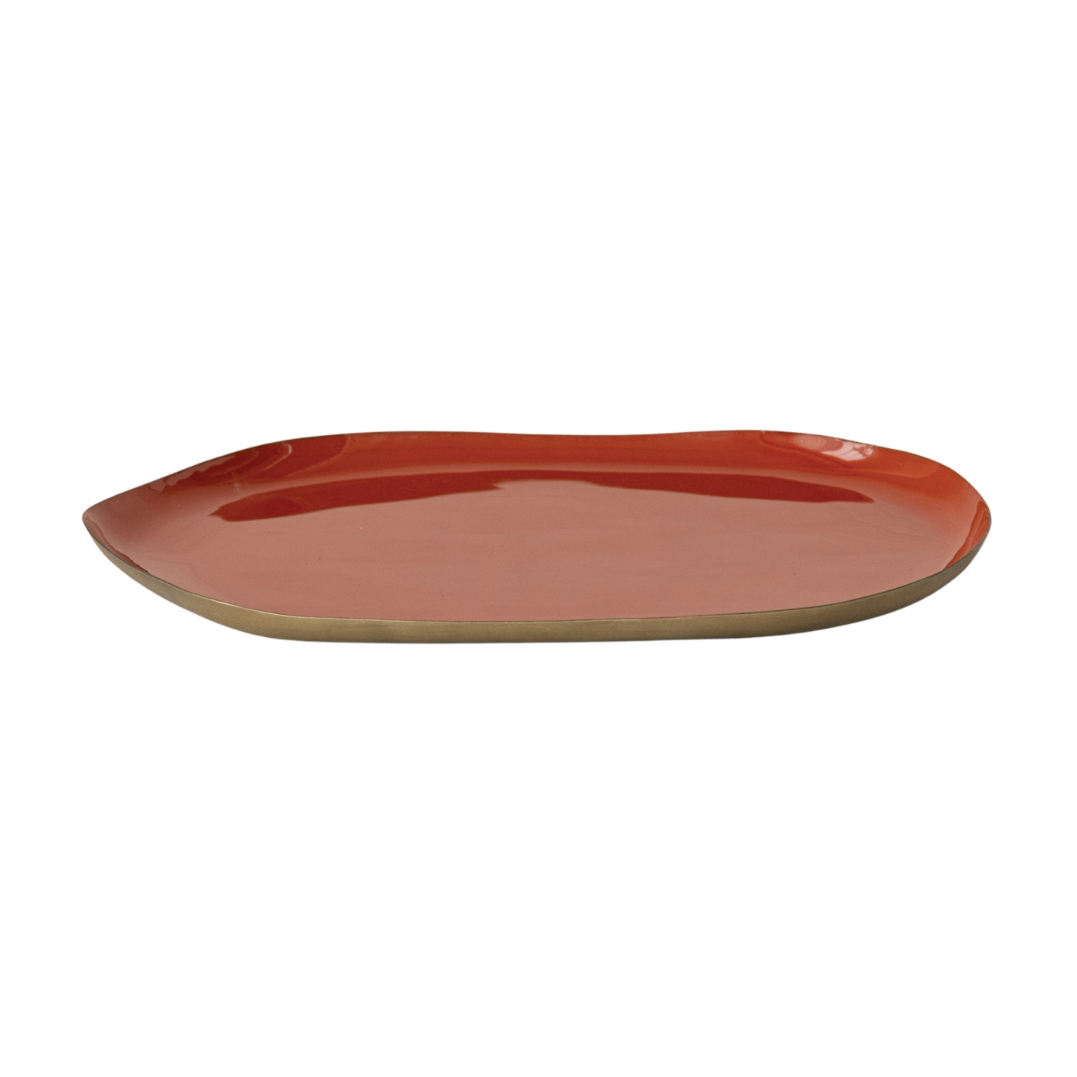 Enameled Metal Tray, Rust and Brass