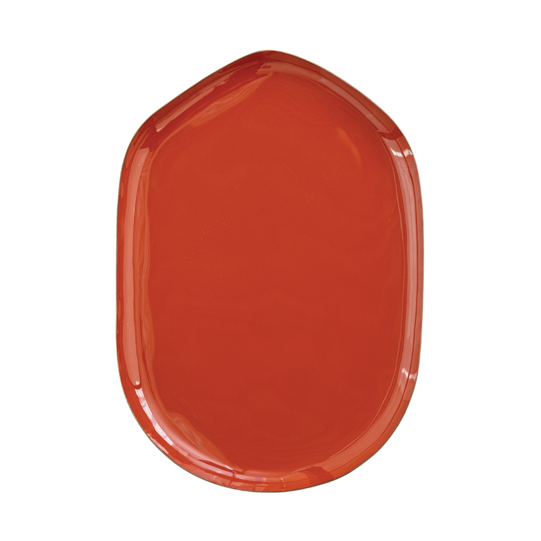 Enameled Metal Tray, Rust and Brass