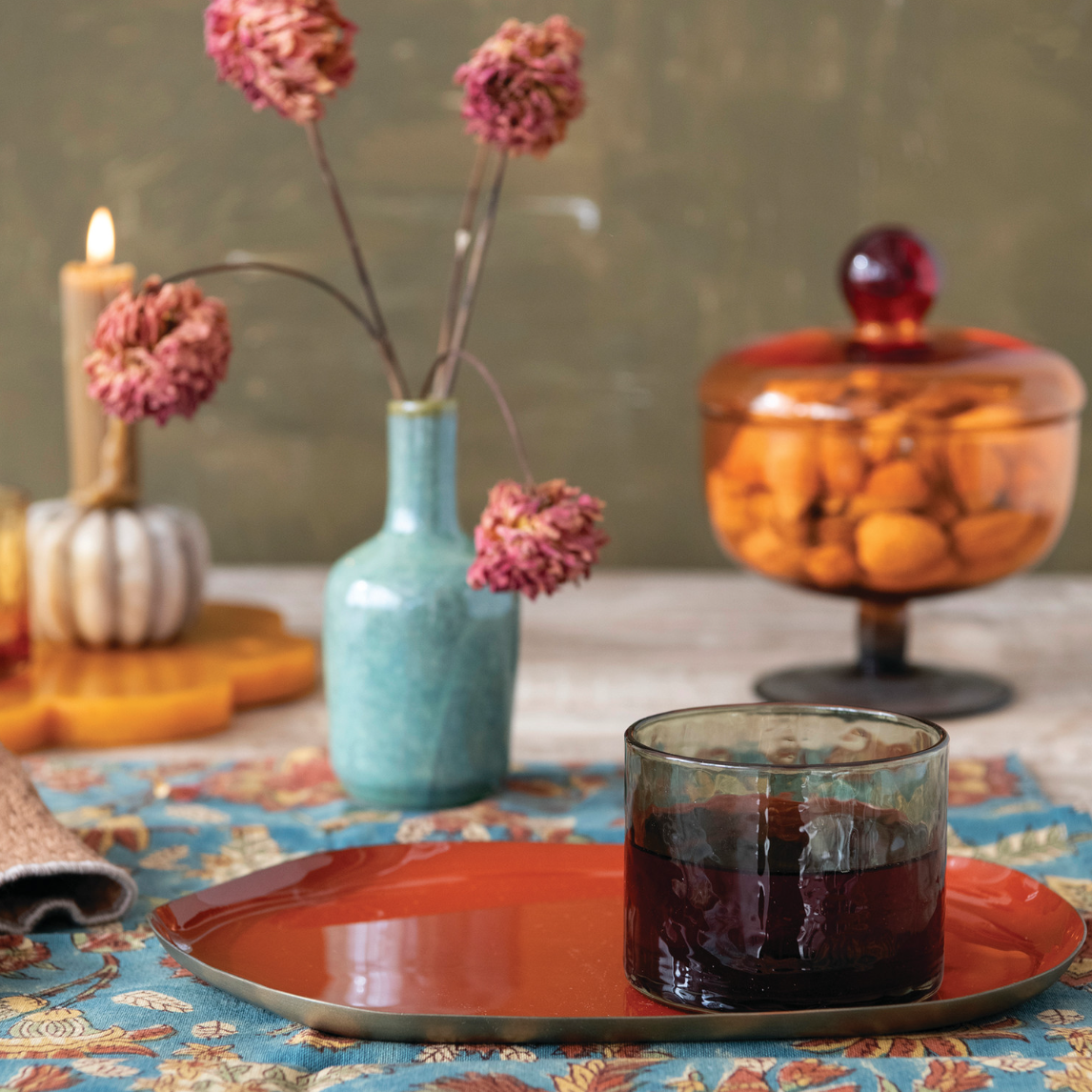 Enameled Metal Tray, Rust and Brass