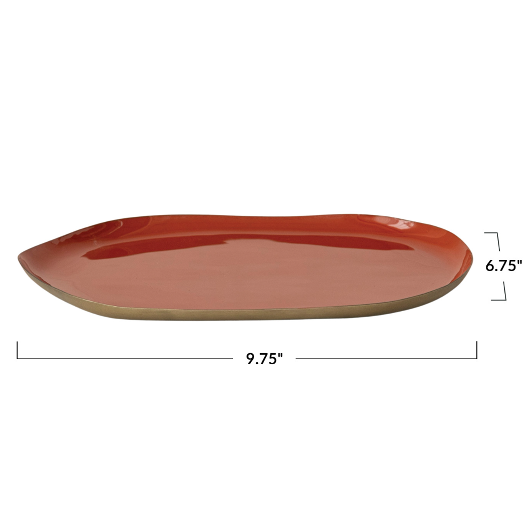 Enameled Metal Tray, Rust and Brass