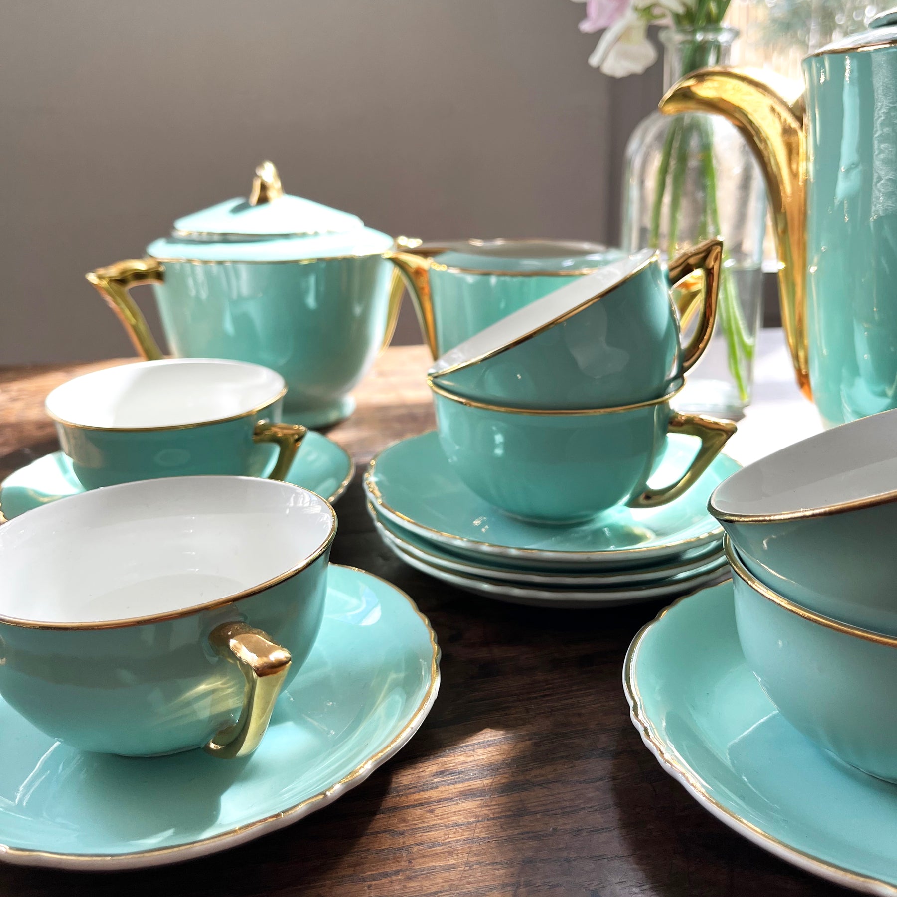 Vintage French Art Deco Tea Service, Set of 15