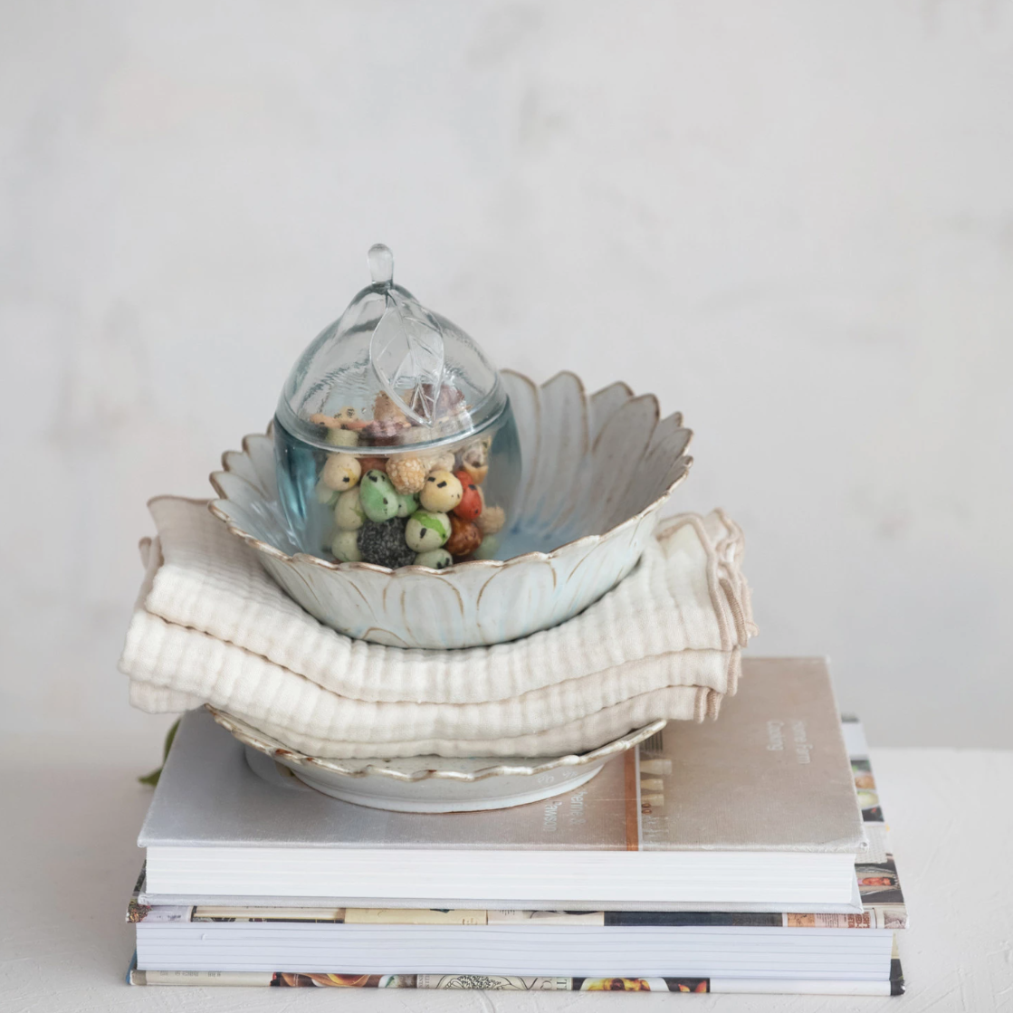 Stoneware Flower Serving Bowl