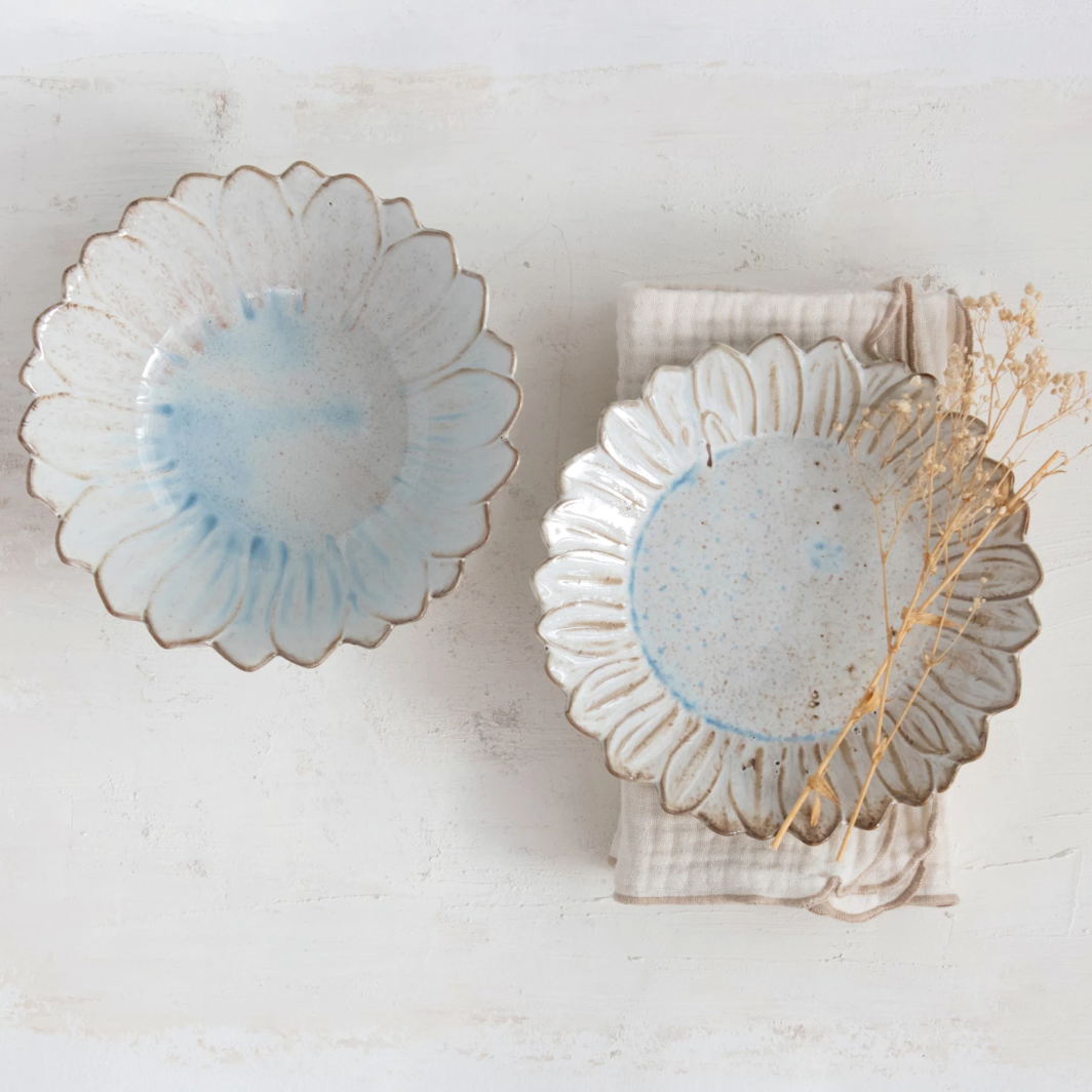 Stoneware Flower Serving Bowl